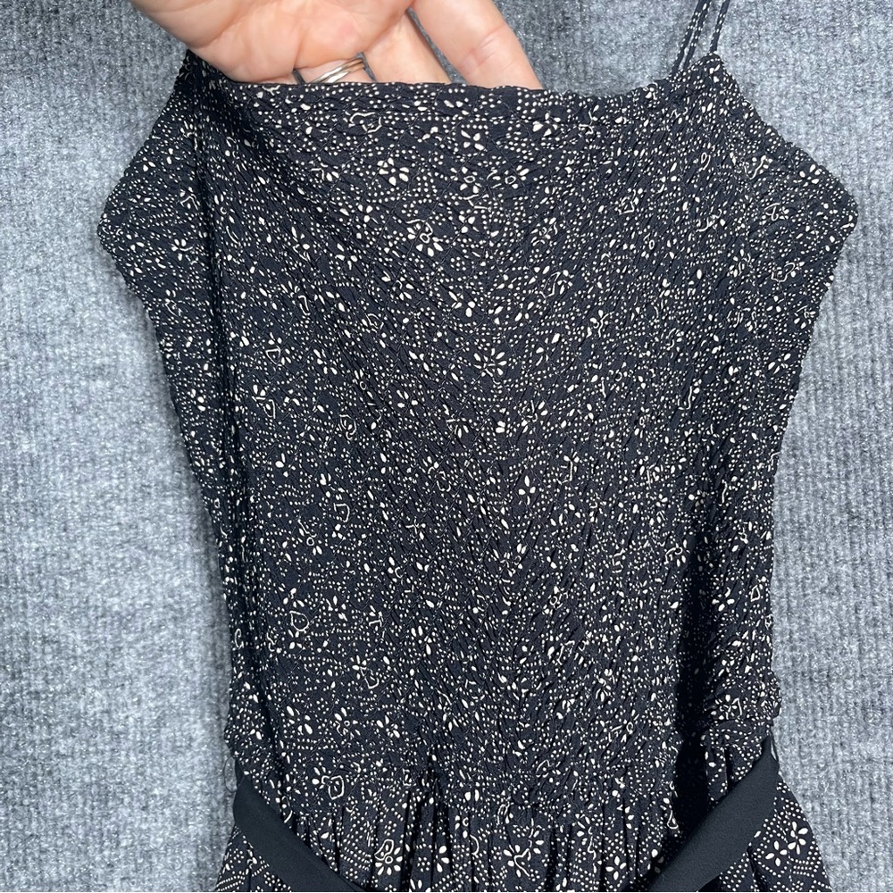 Free People Women’s Small Black Floral Bow Belted Smocked Boho Wide Leg Jumpsuit - Picture 4 of 12